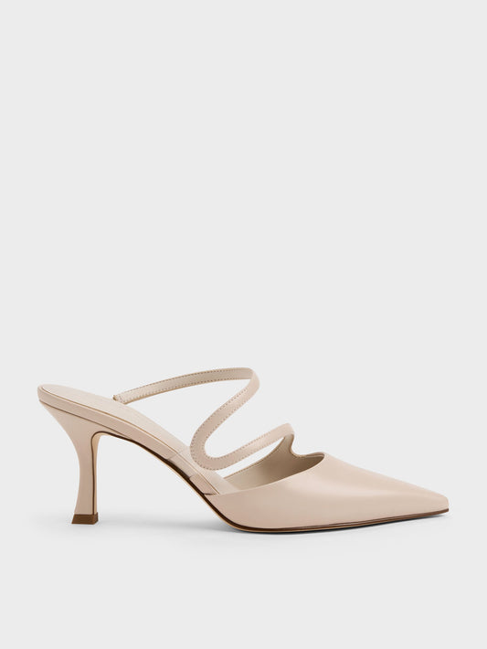 CHARLES & KEITH Quality | Arden Pointed Wavy Heeled Mules - Light Pink