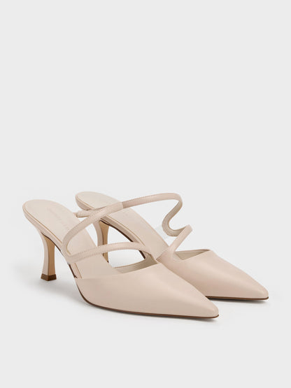 CHARLES & KEITH Quality | Arden Pointed Wavy Heeled Mules - Light Pink