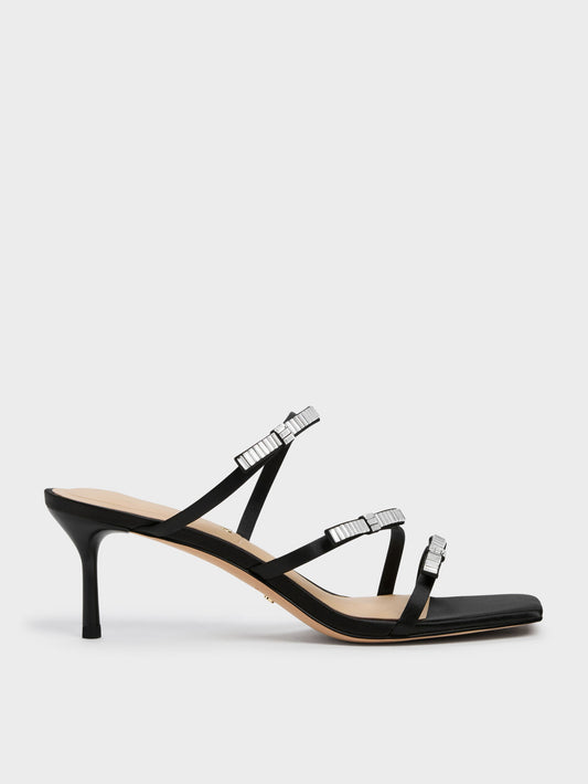 CHARLES & KEITH Trending | Jessy Gem-Bow Heeled Sandals - Black Textured