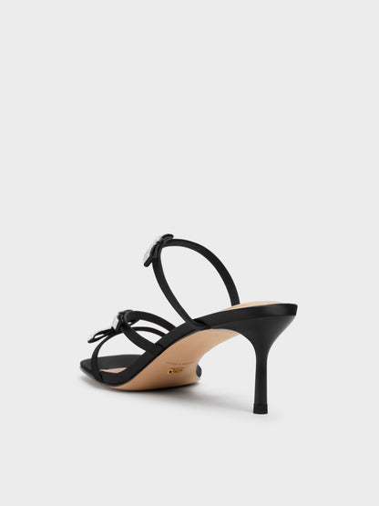 CHARLES & KEITH Trending | Jessy Gem-Bow Heeled Sandals - Black Textured