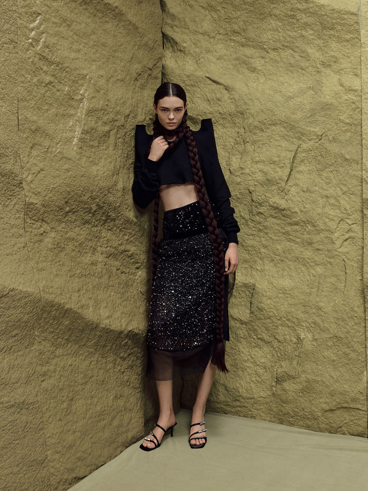 CHARLES & KEITH Trending | Jessy Gem-Bow Heeled Sandals - Black Textured
