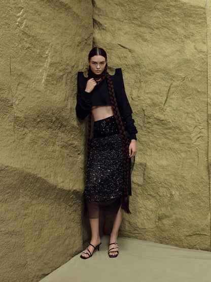 CHARLES & KEITH Trending | Jessy Gem-Bow Heeled Sandals - Black Textured