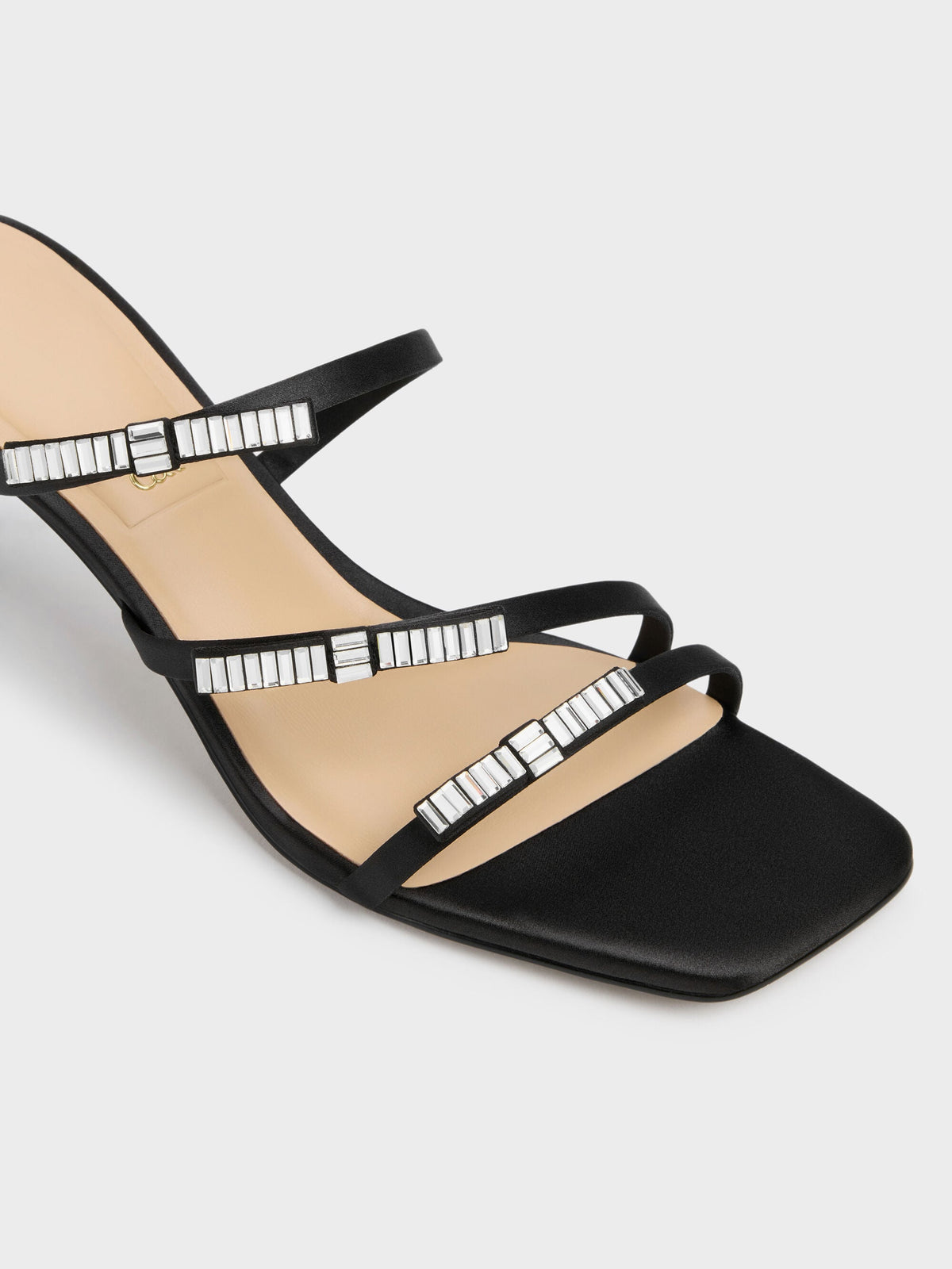 CHARLES & KEITH Trending | Jessy Gem-Bow Heeled Sandals - Black Textured
