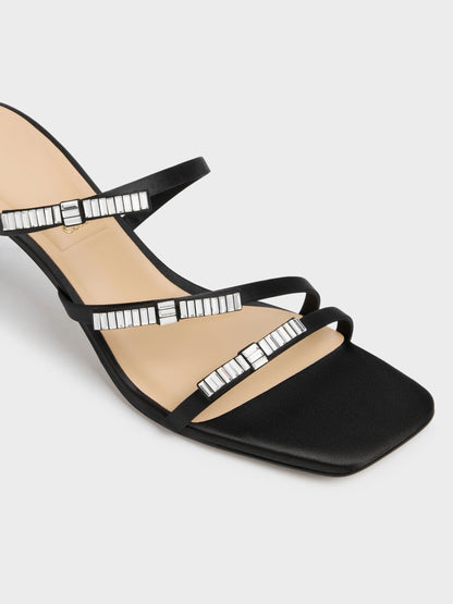 CHARLES & KEITH Trending | Jessy Gem-Bow Heeled Sandals - Black Textured