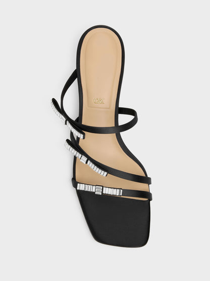 CHARLES & KEITH Trending | Jessy Gem-Bow Heeled Sandals - Black Textured