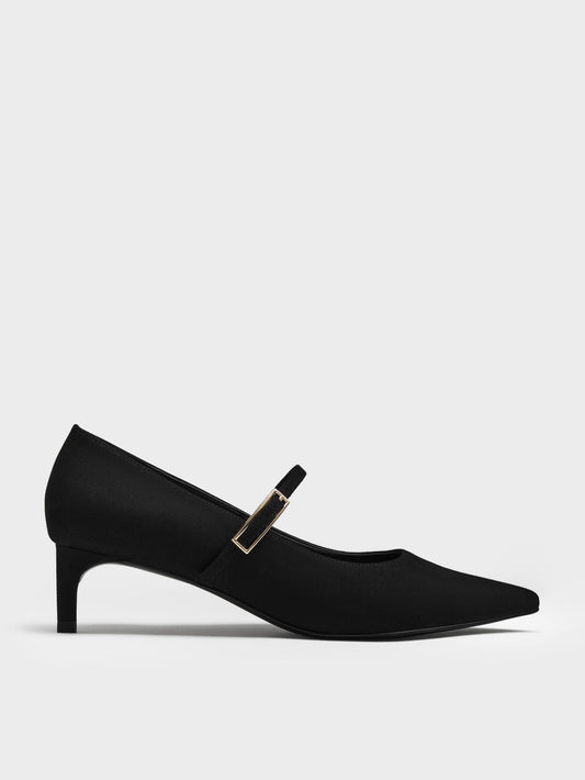 CHARLES & KEITH Premium | Luciana Faux Suede Mary Jane Pumps - Black Textured