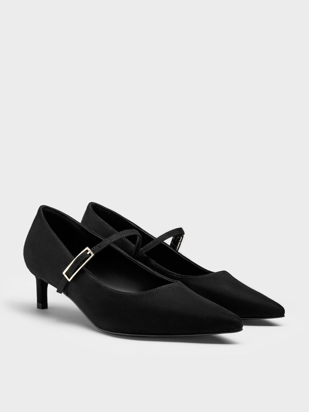 CHARLES & KEITH Premium | Luciana Faux Suede Mary Jane Pumps - Black Textured