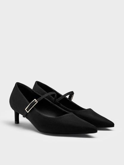 CHARLES & KEITH Premium | Luciana Faux Suede Mary Jane Pumps - Black Textured
