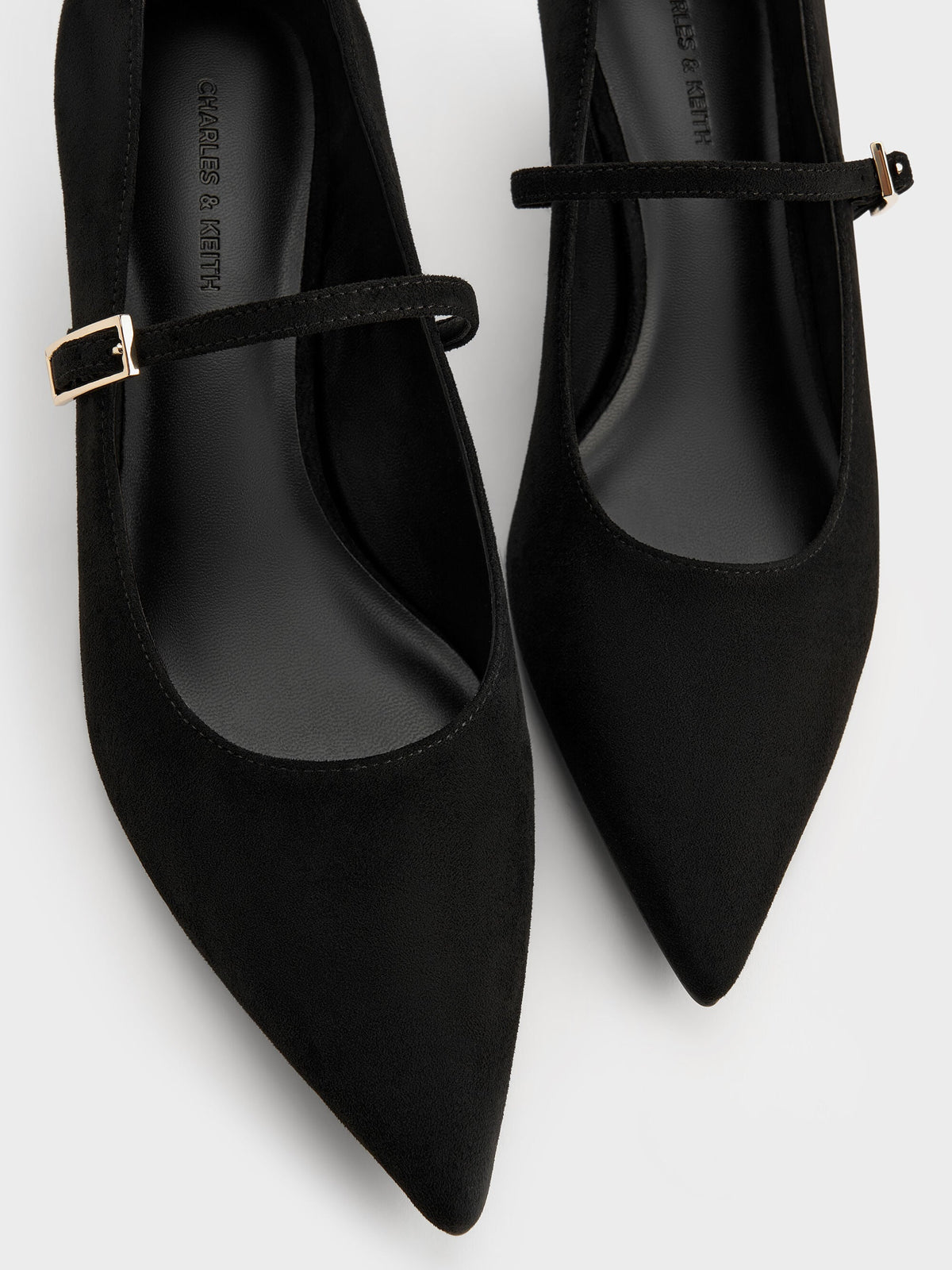 CHARLES & KEITH Premium | Luciana Faux Suede Mary Jane Pumps - Black Textured