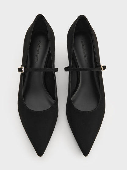 CHARLES & KEITH Premium | Luciana Faux Suede Mary Jane Pumps - Black Textured