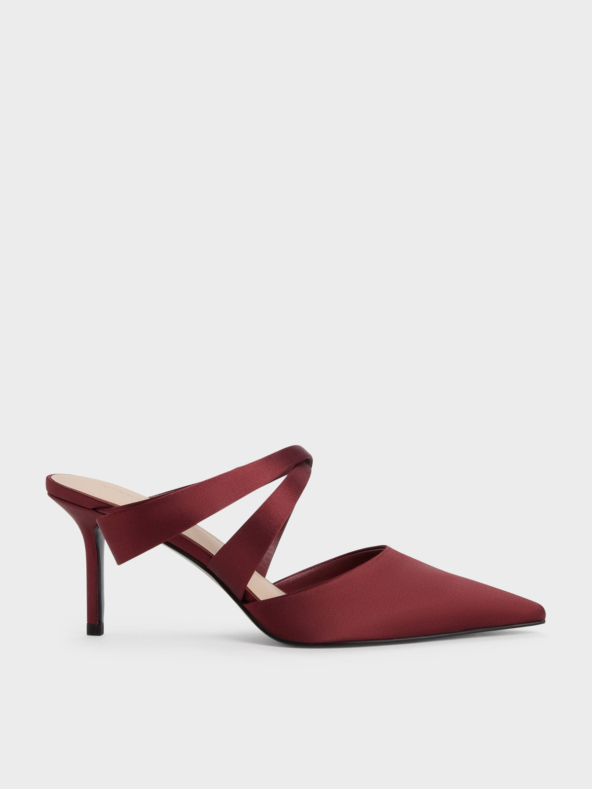 CHARLES & KEITH Exclusive | Satin Pleated-Strap Heeled Mules - Red