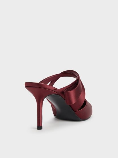 CHARLES & KEITH Exclusive | Satin Pleated-Strap Heeled Mules - Red