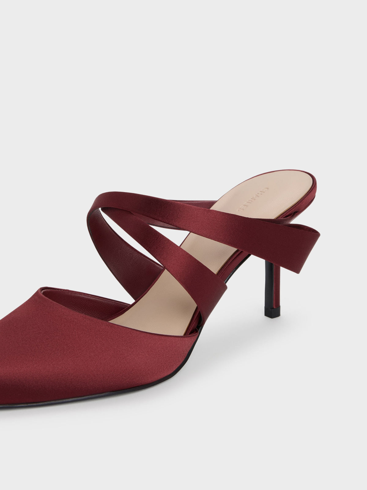CHARLES & KEITH Exclusive | Satin Pleated-Strap Heeled Mules - Red