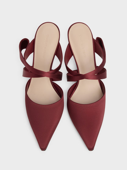 CHARLES & KEITH Exclusive | Satin Pleated-Strap Heeled Mules - Red
