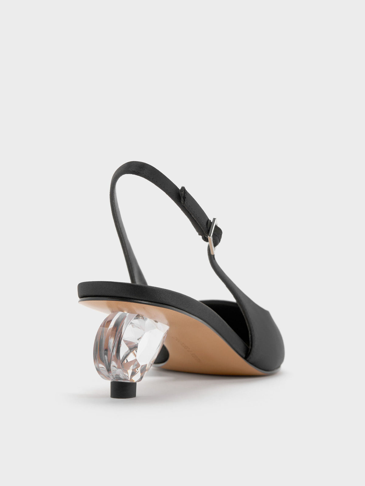CHARLES & KEITH Trusted | Pointed Crystal-Heel Slingback Pumps - Black Textured