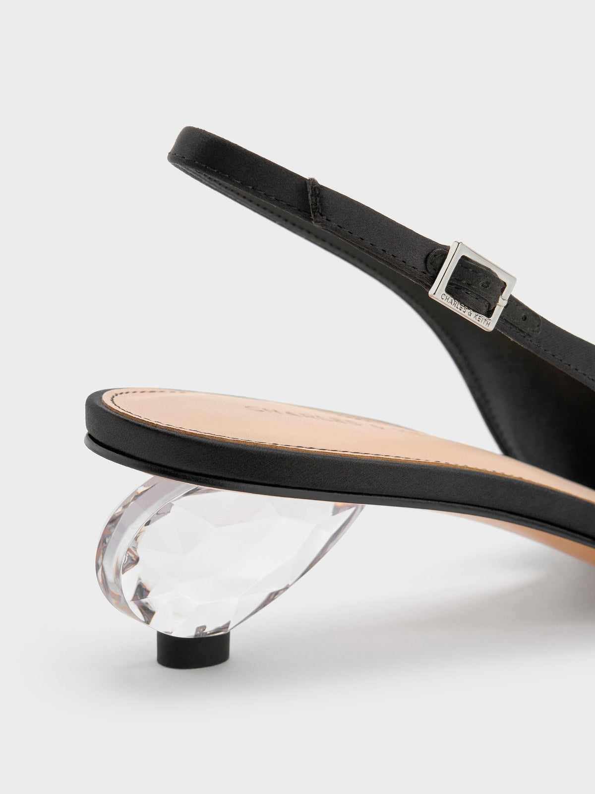 CHARLES & KEITH Trusted | Pointed Crystal-Heel Slingback Pumps - Black Textured