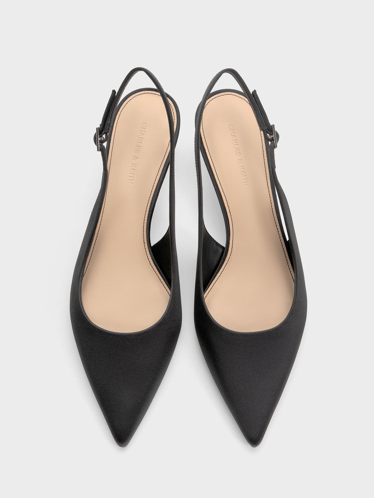 CHARLES & KEITH Trusted | Pointed Crystal-Heel Slingback Pumps - Black Textured