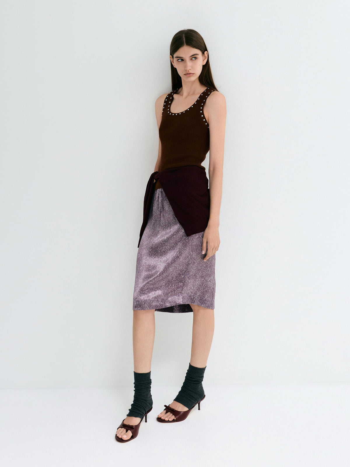 CHARLES & KEITH Everyday | Sonali Bow Heeled Thong Sandals - Burgundy