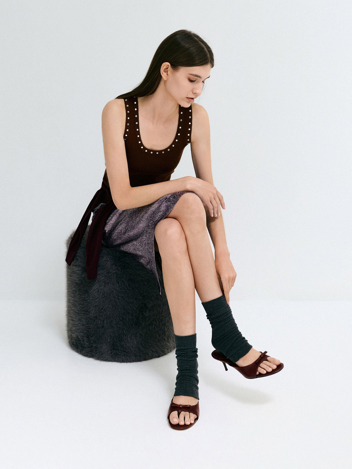 CHARLES & KEITH Everyday | Sonali Bow Heeled Thong Sandals - Burgundy