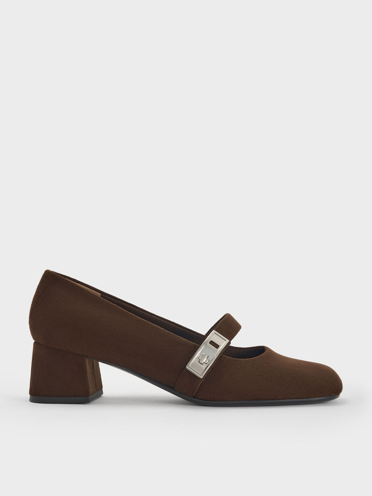 CHARLES & KEITH Popular | Lando Faux Suede Mary Jane Pumps - Dark Brown Textured