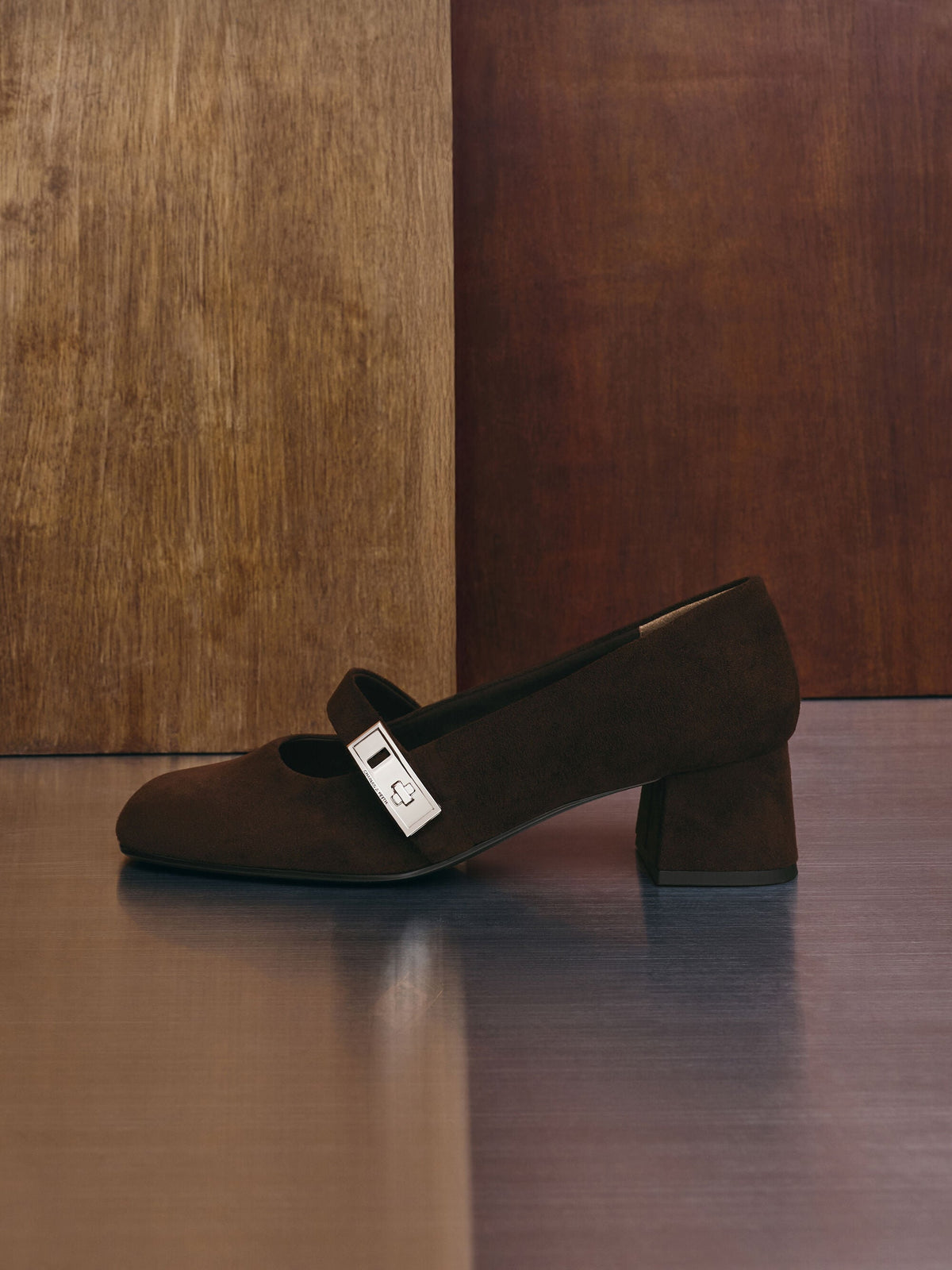 CHARLES & KEITH Popular | Lando Faux Suede Mary Jane Pumps - Dark Brown Textured