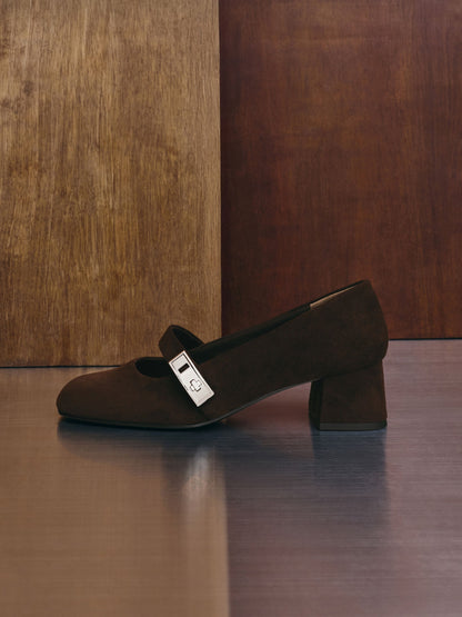 CHARLES & KEITH Popular | Lando Faux Suede Mary Jane Pumps - Dark Brown Textured