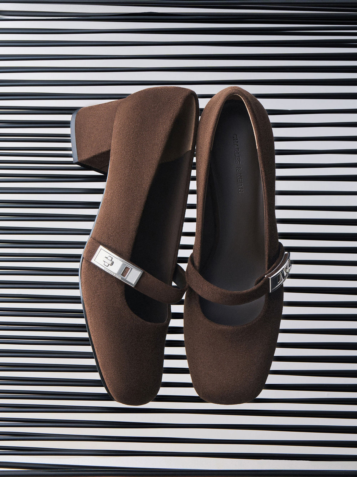 CHARLES & KEITH Popular | Lando Faux Suede Mary Jane Pumps - Dark Brown Textured