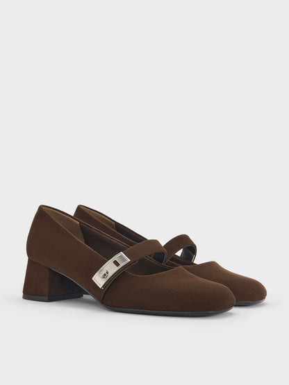 CHARLES & KEITH Popular | Lando Faux Suede Mary Jane Pumps - Dark Brown Textured
