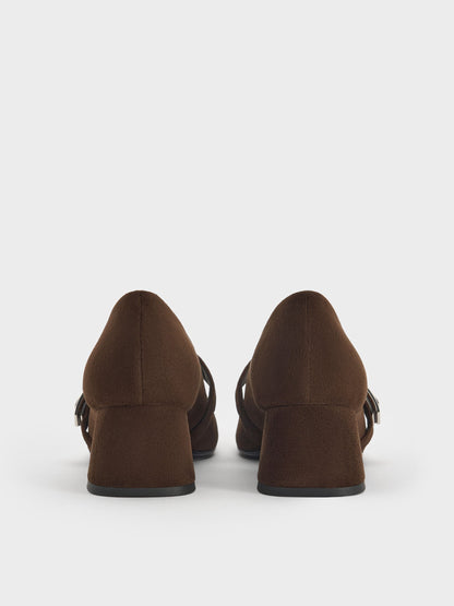 CHARLES & KEITH Popular | Lando Faux Suede Mary Jane Pumps - Dark Brown Textured