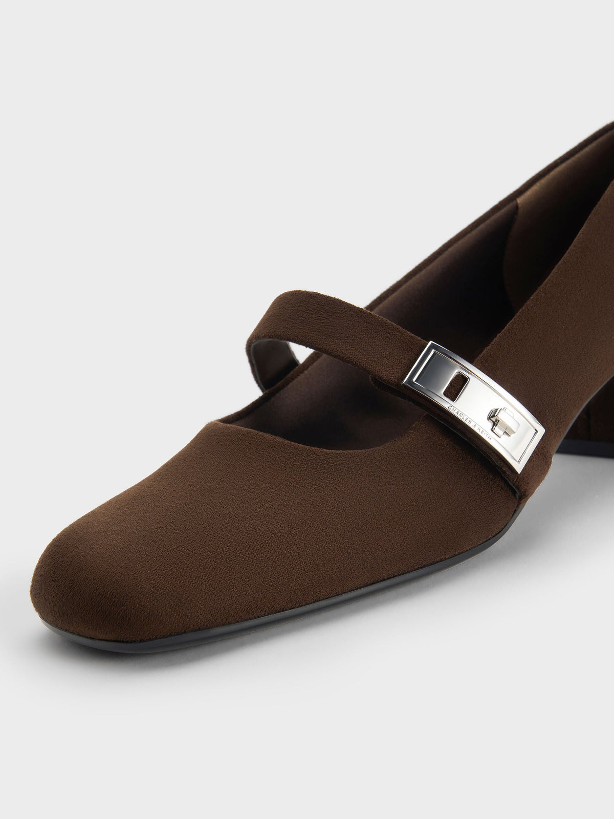 CHARLES & KEITH Popular | Lando Faux Suede Mary Jane Pumps - Dark Brown Textured