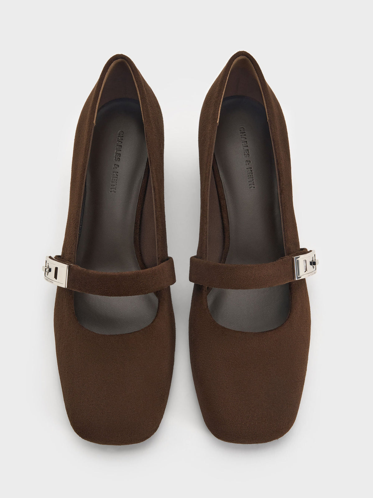 CHARLES & KEITH Popular | Lando Faux Suede Mary Jane Pumps - Dark Brown Textured