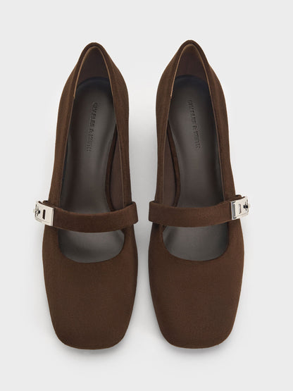 CHARLES & KEITH Popular | Lando Faux Suede Mary Jane Pumps - Dark Brown Textured