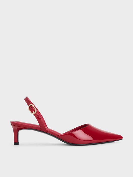 CHARLES & KEITH Top Pick | Patent Pointed Slingback Kitten Heels - Red