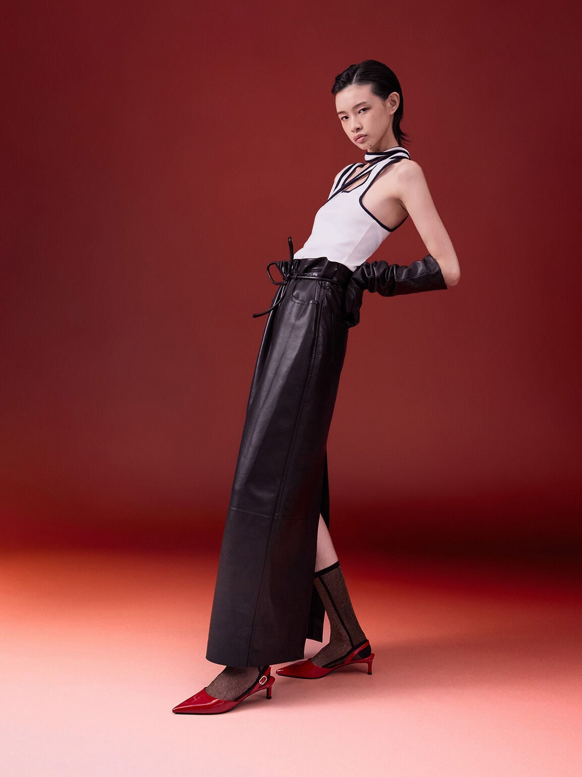 CHARLES & KEITH Top Pick | Patent Pointed Slingback Kitten Heels - Red