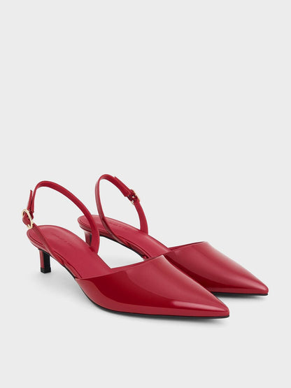 CHARLES & KEITH Top Pick | Patent Pointed Slingback Kitten Heels - Red