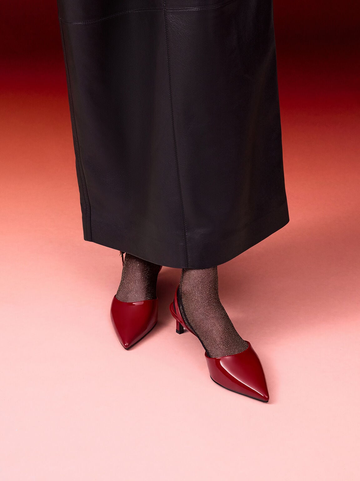 CHARLES & KEITH Top Pick | Patent Pointed Slingback Kitten Heels - Red