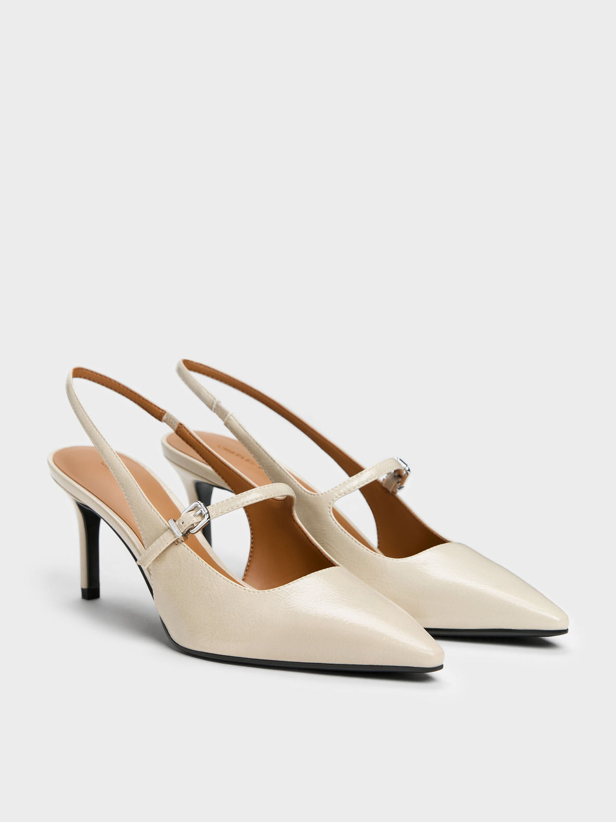 CHARLES & KEITH Classic | Pointed Slingback Mary Jane Pumps - Beige