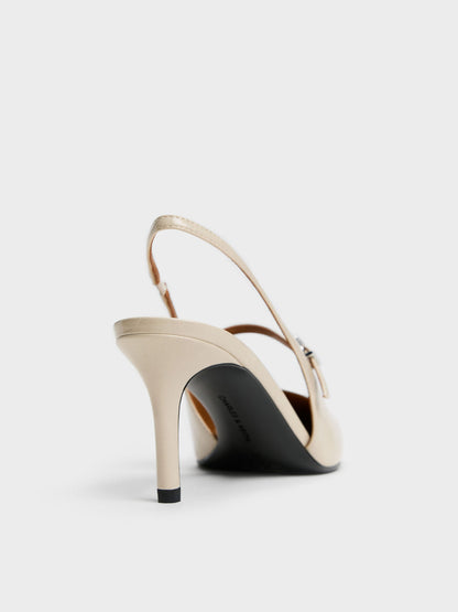 CHARLES & KEITH Classic | Pointed Slingback Mary Jane Pumps - Beige