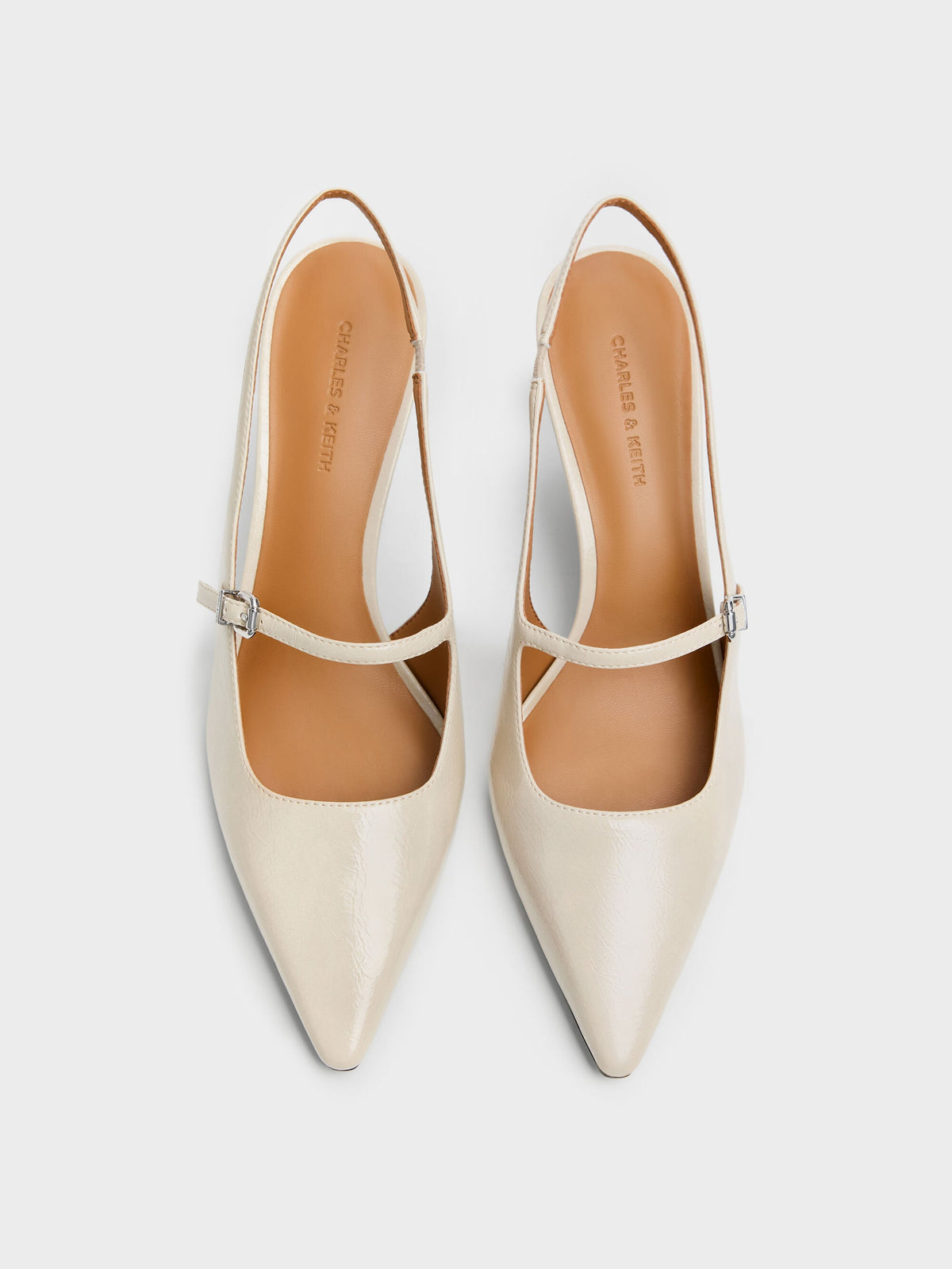 CHARLES & KEITH Classic | Pointed Slingback Mary Jane Pumps - Beige