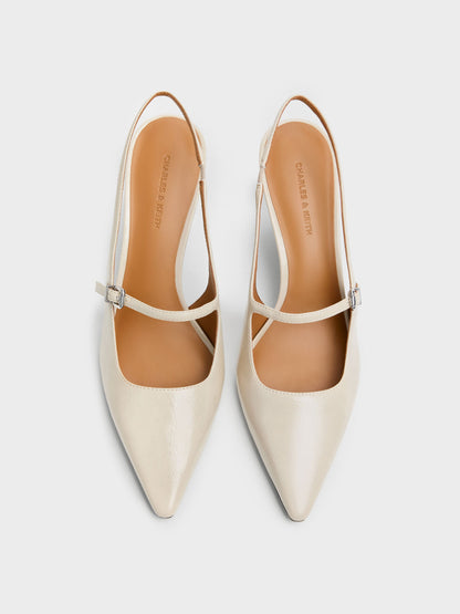 CHARLES & KEITH Classic | Pointed Slingback Mary Jane Pumps - Beige