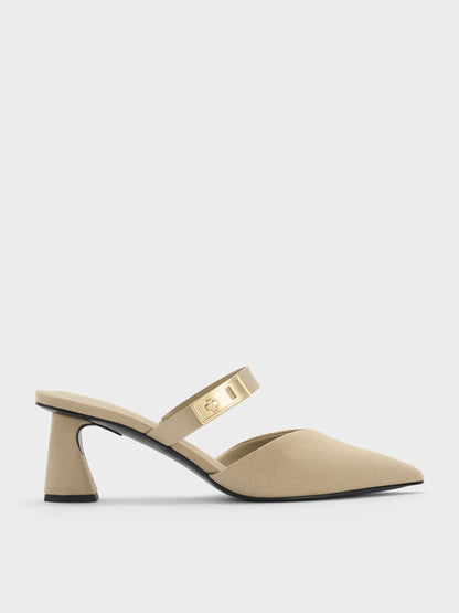 CHARLES & KEITH Exclusive | Lando Faux Suede Heeled Mules - Beige