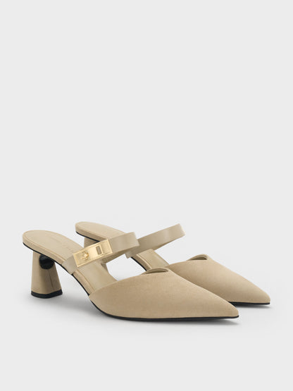 CHARLES & KEITH Exclusive | Lando Faux Suede Heeled Mules - Beige
