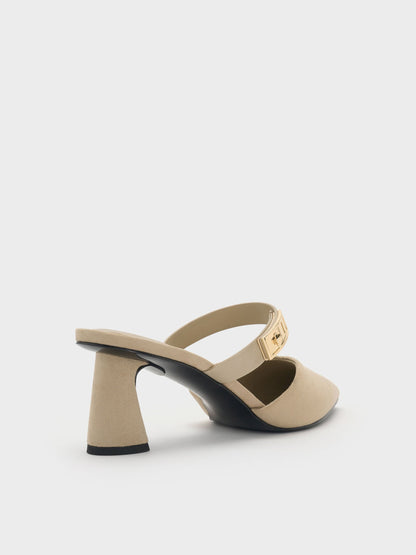 CHARLES & KEITH Exclusive | Lando Faux Suede Heeled Mules - Beige