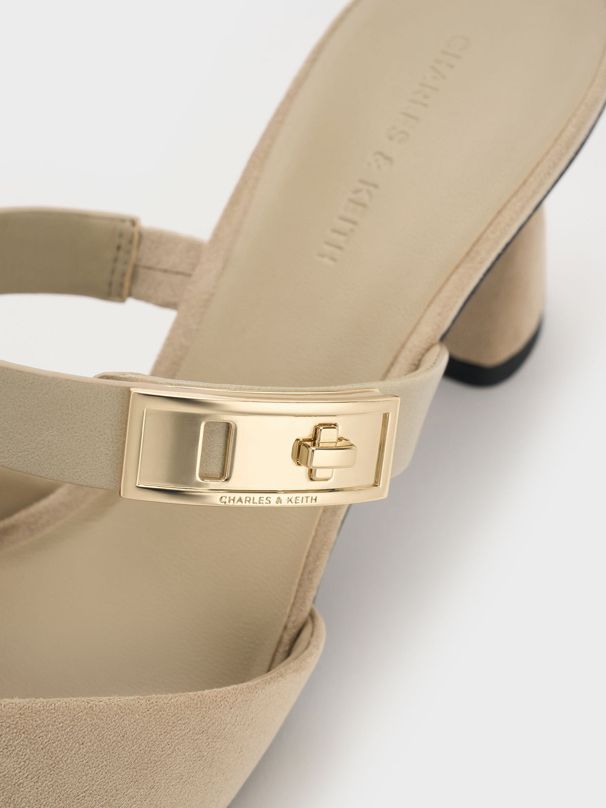 CHARLES & KEITH Exclusive | Lando Faux Suede Heeled Mules - Beige
