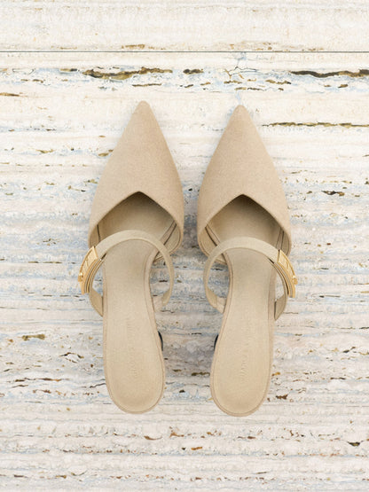 CHARLES & KEITH Exclusive | Lando Faux Suede Heeled Mules - Beige