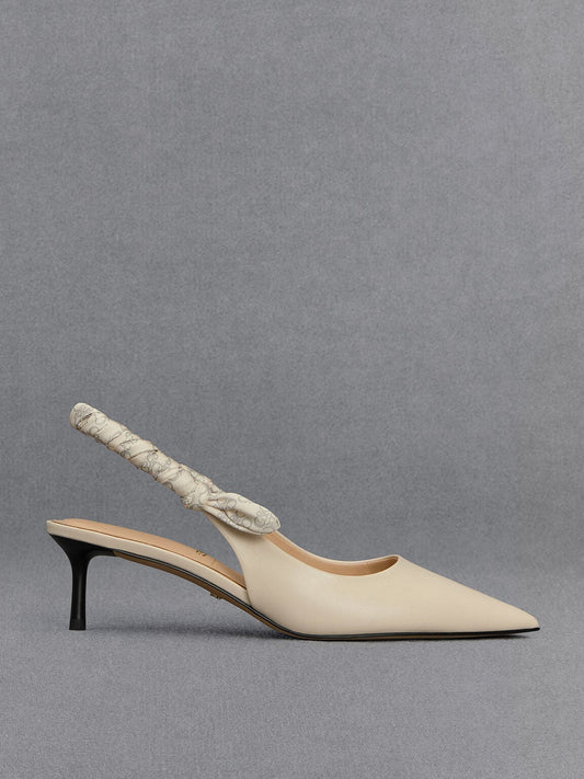 CHARLES & KEITH Classic | Tully Leather Ruched-Strap Slingback Pumps - Chalk