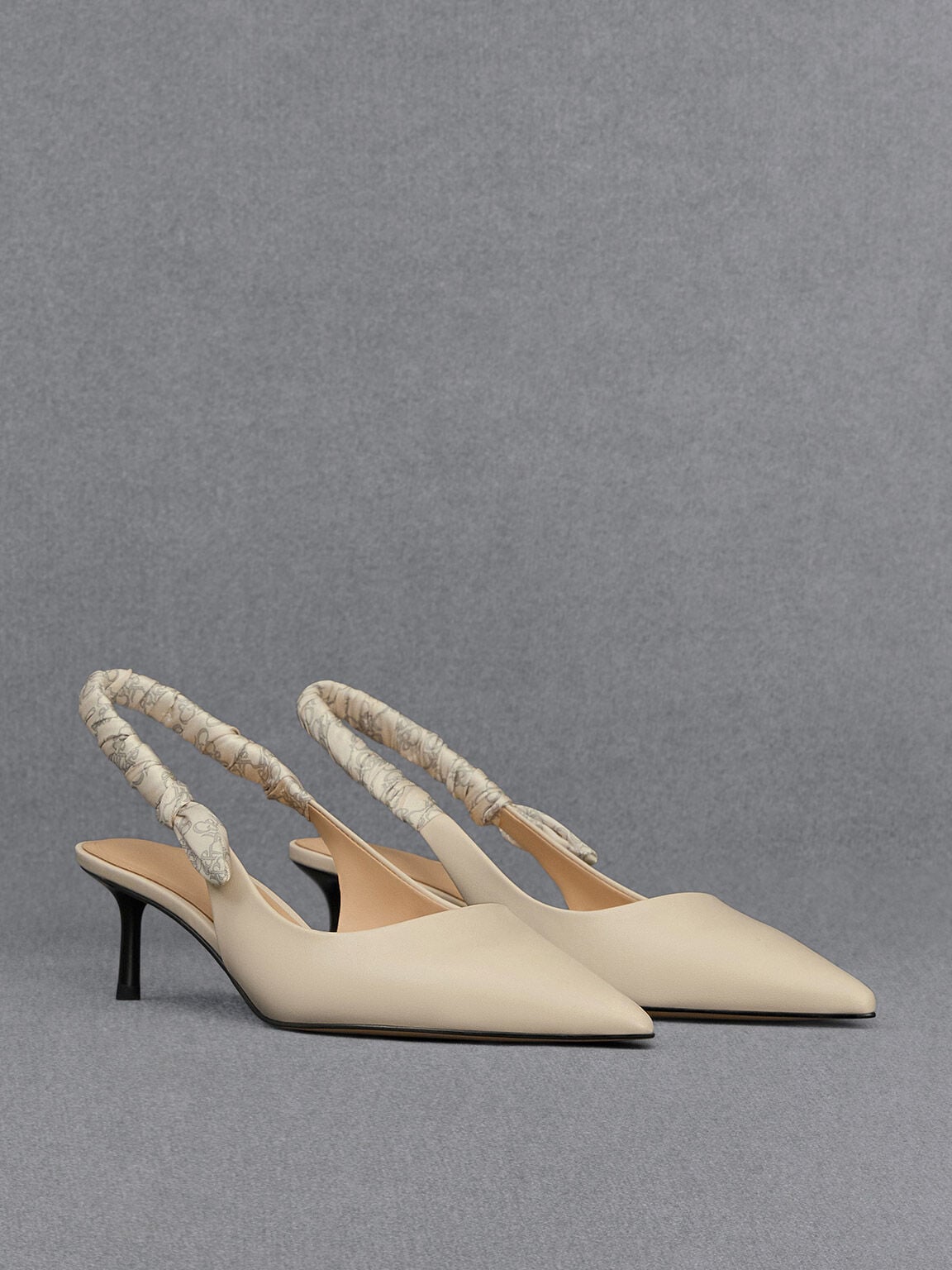 CHARLES & KEITH Classic | Tully Leather Ruched-Strap Slingback Pumps - Chalk