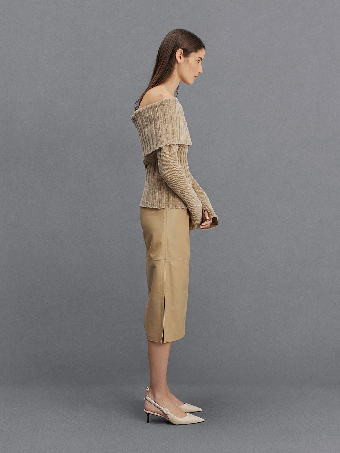 CHARLES & KEITH Classic | Tully Leather Ruched-Strap Slingback Pumps - Chalk