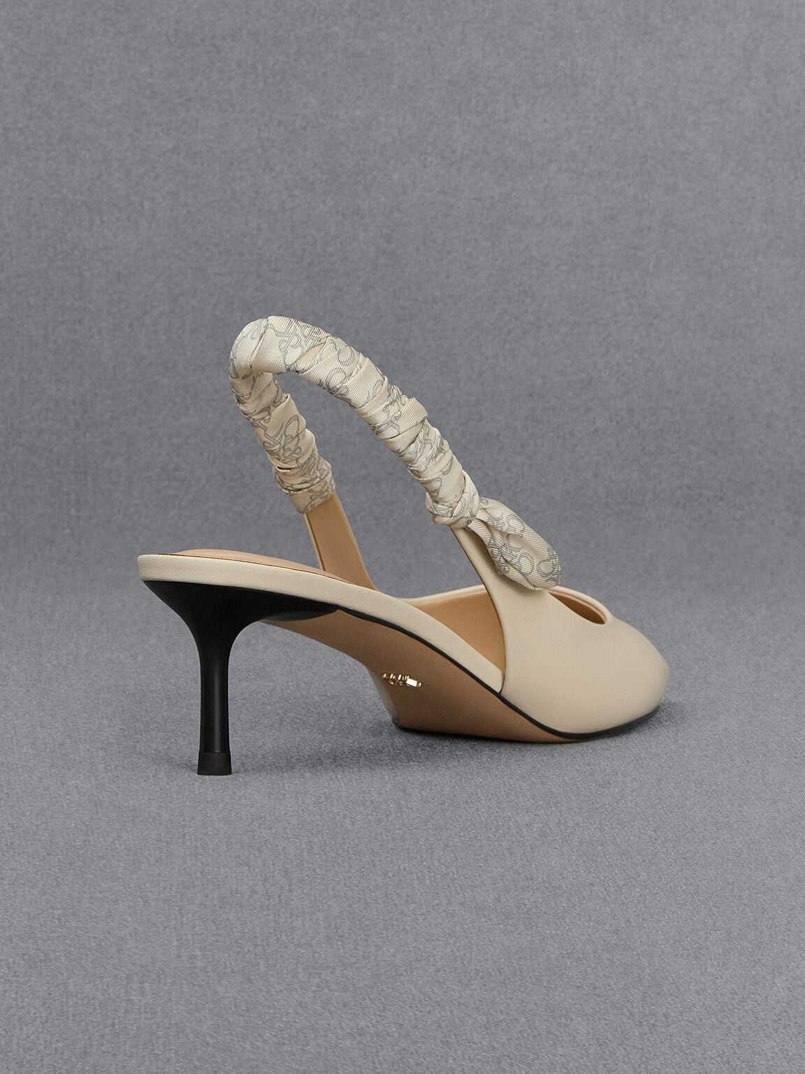CHARLES & KEITH Classic | Tully Leather Ruched-Strap Slingback Pumps - Chalk