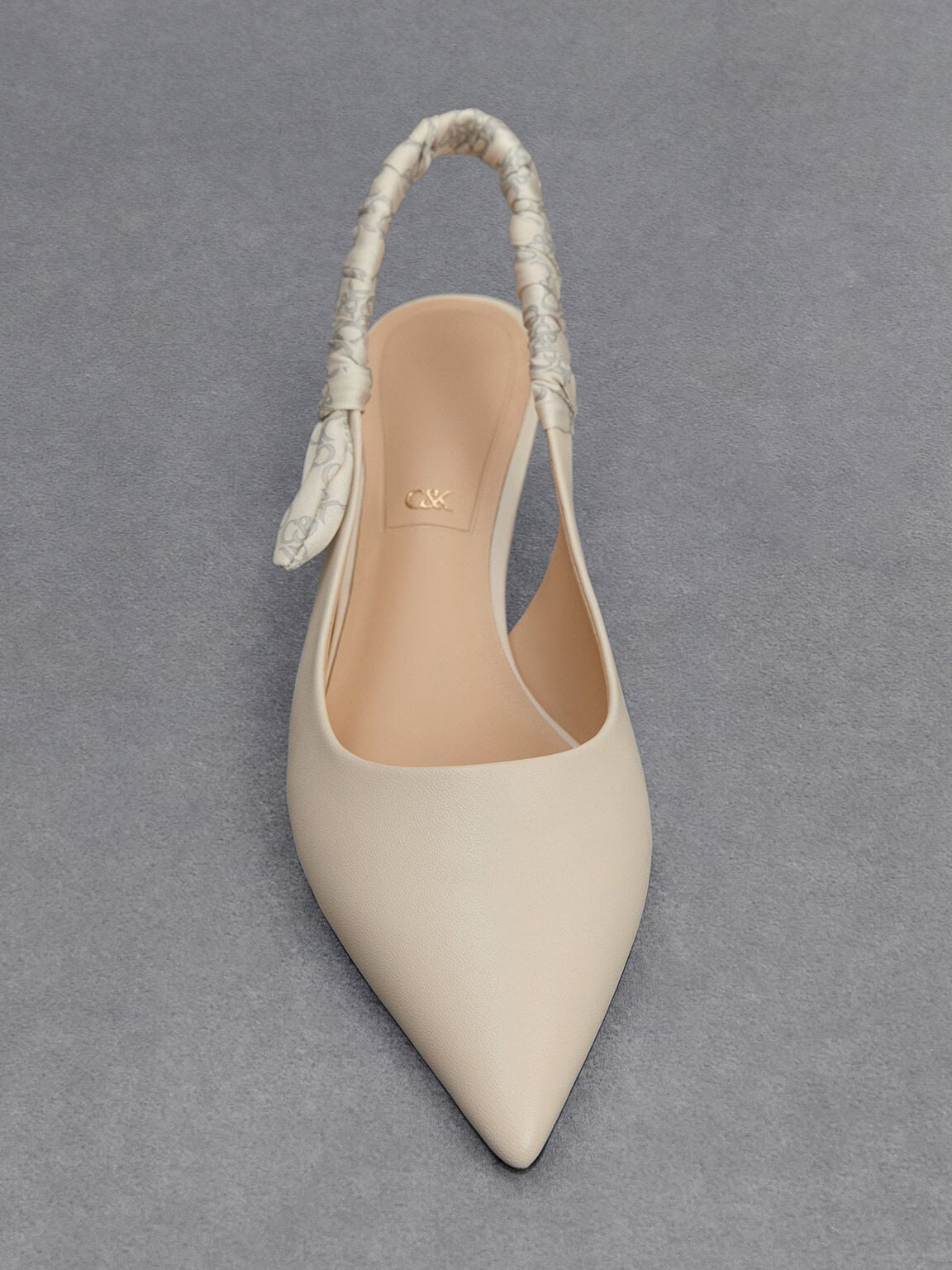 CHARLES & KEITH Classic | Tully Leather Ruched-Strap Slingback Pumps - Chalk